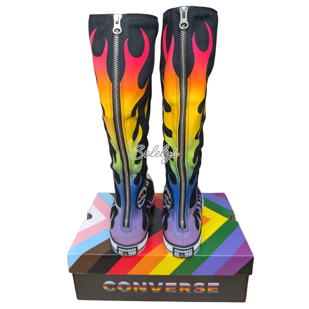 Converse PRIDE XXHI Rainbow Flame Knee High Sneaker Boot Limited Edition M11 W13 - Picture 5 of 11
